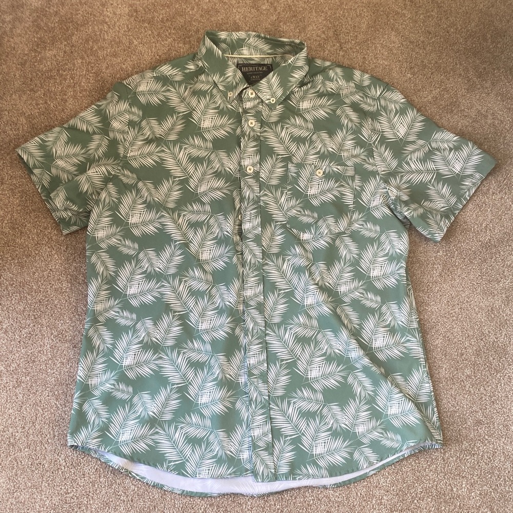 Heritage Green Leaf Print Casual Shirt